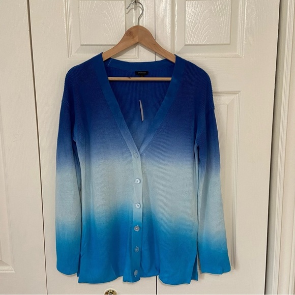 Talbots NWT Knit Ombre Dip Dye Button Front Cardigan Sweater Size Small Blue - Picture 2 of 6
